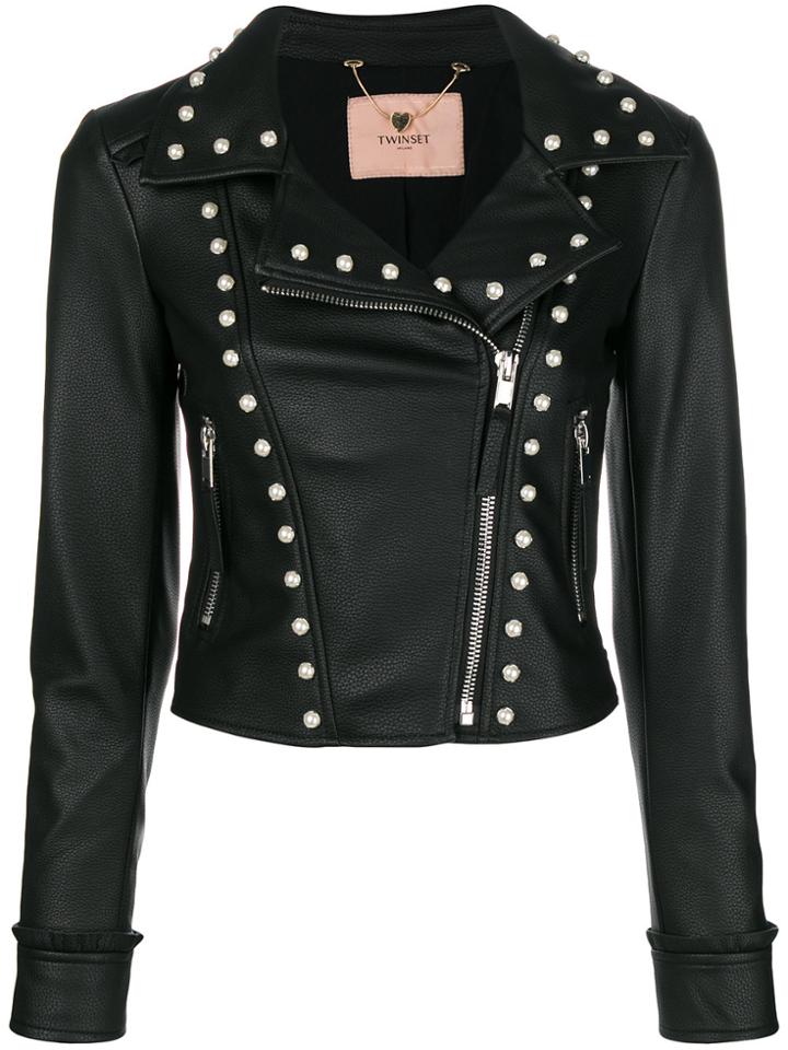 Twin-set Faux-pearl Embellished Jacket - Black