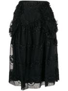 Simone Rocha Embroidered Midi Skirt - Black