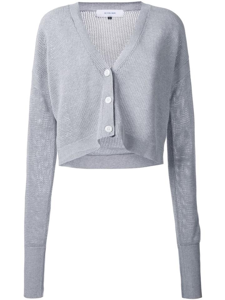 Le Ciel Bleu Mesh Knit Cropped Cardigan, Women's, Size: 36, Grey, Cotton/nylon