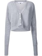 Le Ciel Bleu Mesh Knit Cropped Cardigan, Women's, Size: 36, Grey, Cotton/nylon