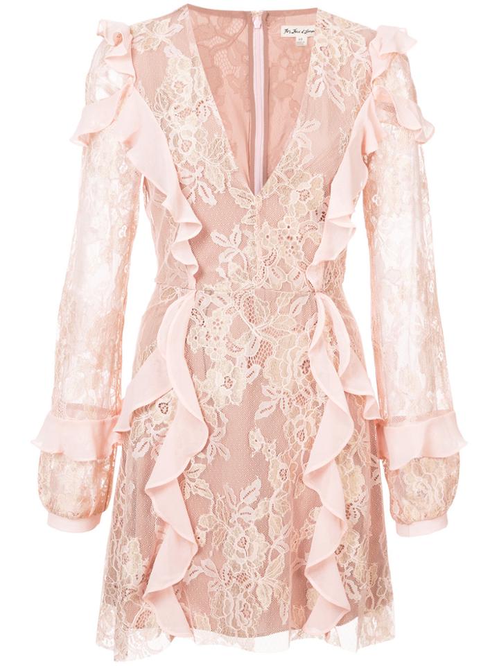 For Love And Lemons V-neck Ruffle Lace Dress - Pink & Purple