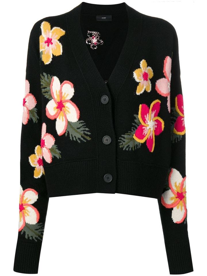 Alanui Floral Intarsia Cardigan - Black