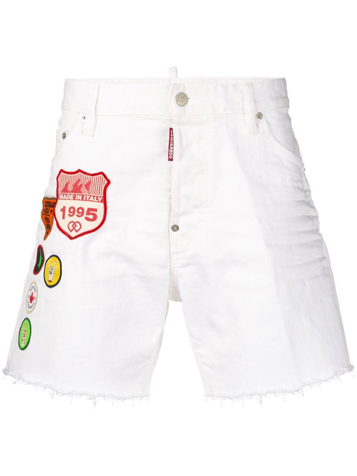 Dsquared2 Embroidered Badge Denim Shorts - White