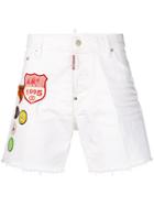 Dsquared2 Embroidered Badge Denim Shorts - White