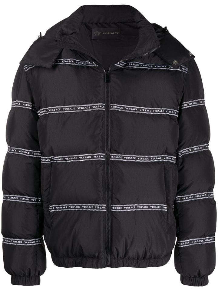 Versace Logo Stripes Padded Jacket - Black
