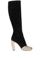 Miu Miu Knee Length Glitter Boots - Black