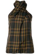 Marco De Vincenzo Checked Wrap Neck Top - Brown