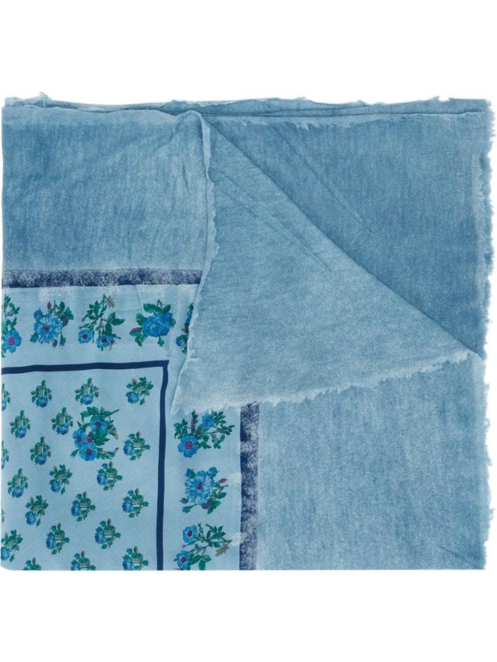 Avant Toi Denim Floral Scarf - Blue