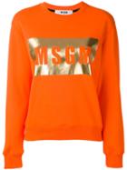 Msgm - Metallic Logo Sweater - Women - Cotton - S, Yellow/orange, Cotton