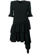 Alexander Mcqueen Ruffle Asymmetric Shift Dress - Black