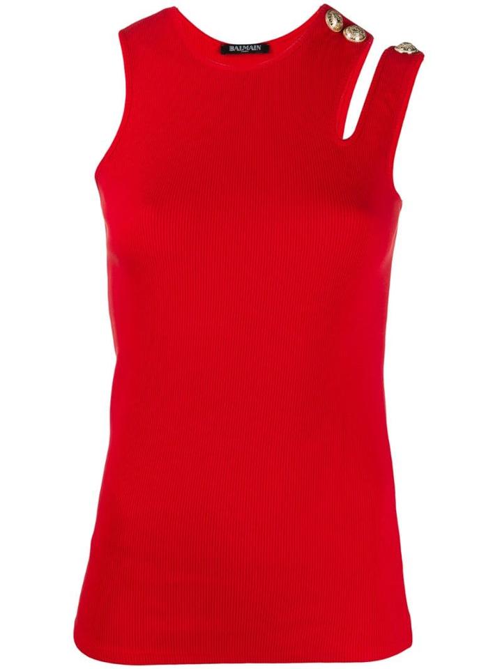 Balmain Cut-out Shoulder Tank Top - Red
