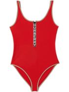 Burberry Logo Detail Zip-front Swimsuit - Red