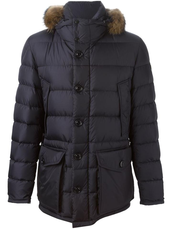 Moncler Hooded Padded Coat, Men's, Size: 2, Blue, Polyamide/feather Down/coyote Fur