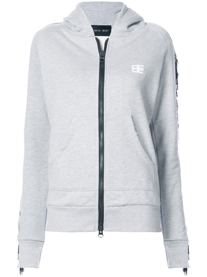 Baja East Fringe Detail Zip-up Hoodie - Grey