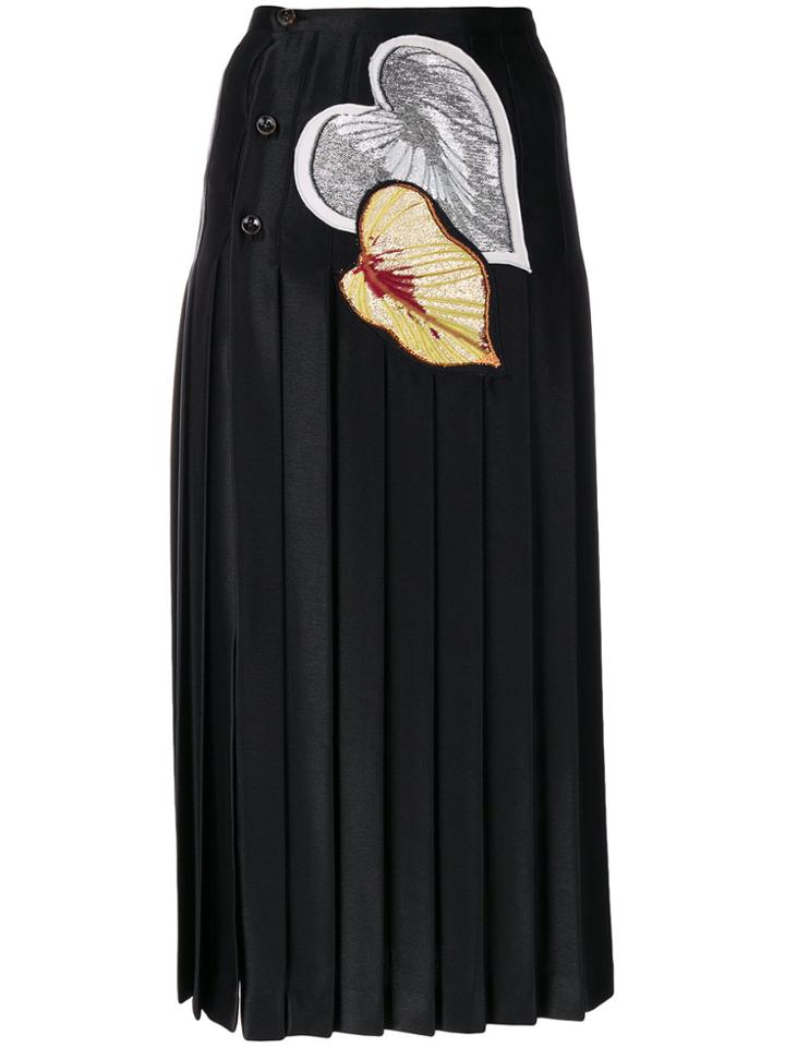 Marco De Vincenzo Leaf Appliqués Pleated Skirt - Black