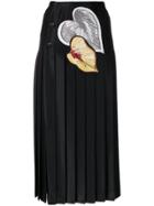 Marco De Vincenzo Leaf Appliqués Pleated Skirt - Black