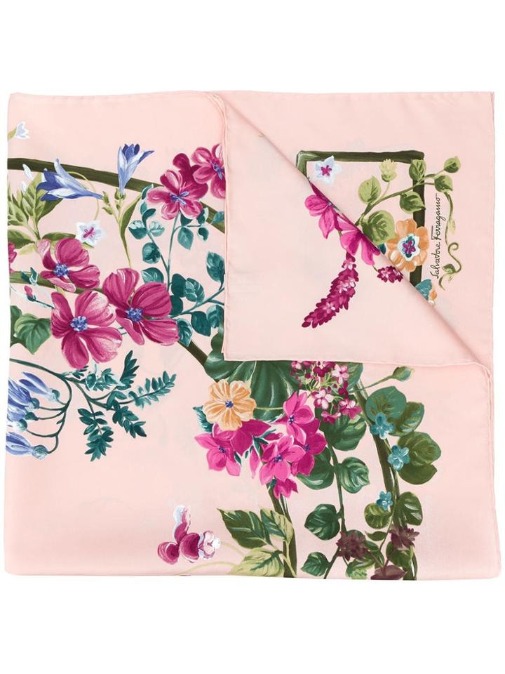 Salvatore Ferragamo Gancini Floral Print Scarf - Pink