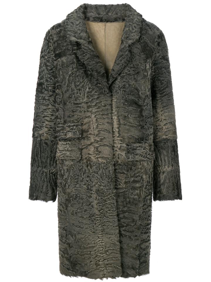 Liska Textured Single-breasted Coat - Grey