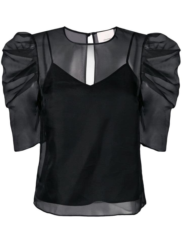 Cinq A Sept Erin Gathered Sleeve Blouse - Black