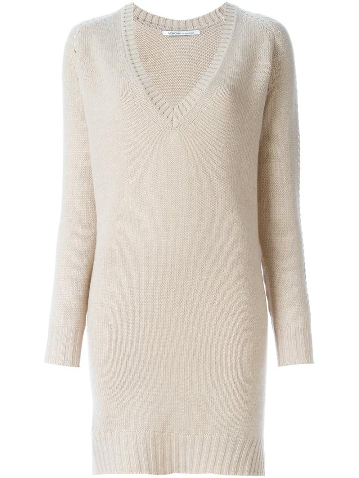 Agnona Cashmere Long V-neck Jumper, Women's, Size: 42, Nude/neutrals, Cashmere