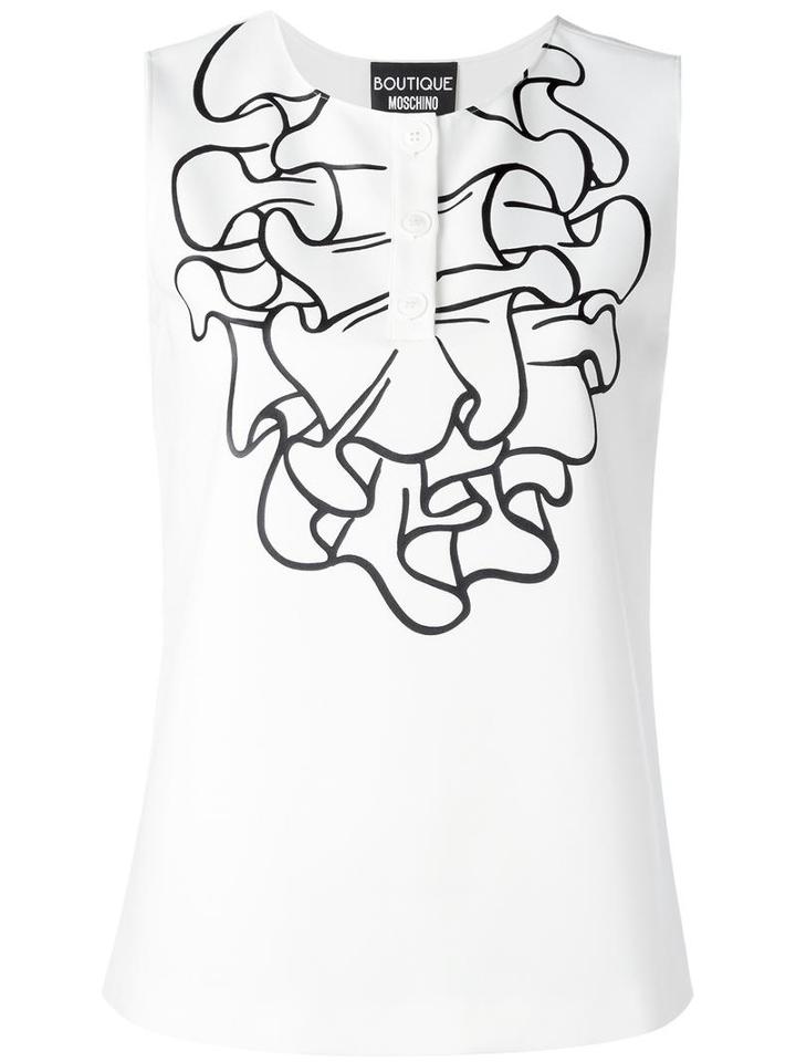 Boutique Moschino Ruffled Print Tank, Women's, Size: 38, White, Bamboo/polyester