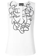 Boutique Moschino Ruffled Print Tank, Women's, Size: 38, White, Bamboo/polyester
