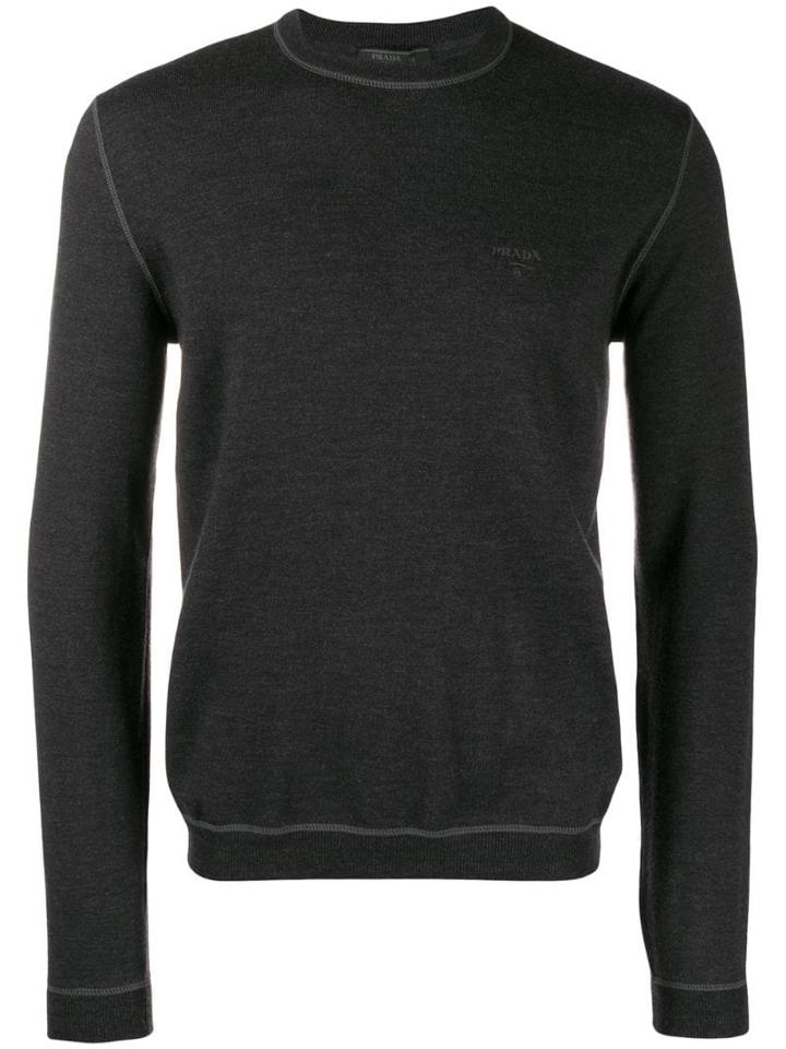 Prada Tonal Stitched Trim Jumper - Grey
