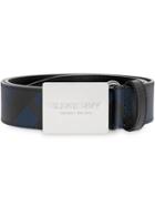 Burberry Plaque Buckle London Check And Leather Belt - Blue