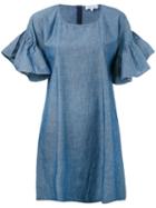 Maison Labiche - Ruffle Sleeve Shift Dress - Women - Cotton - Xs, Women's, Blue, Cotton