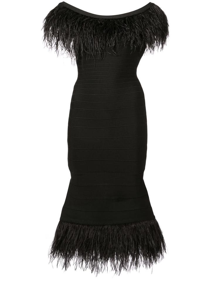 Hervé Léger Ostrich Feather Trim Bandage Dress - Black