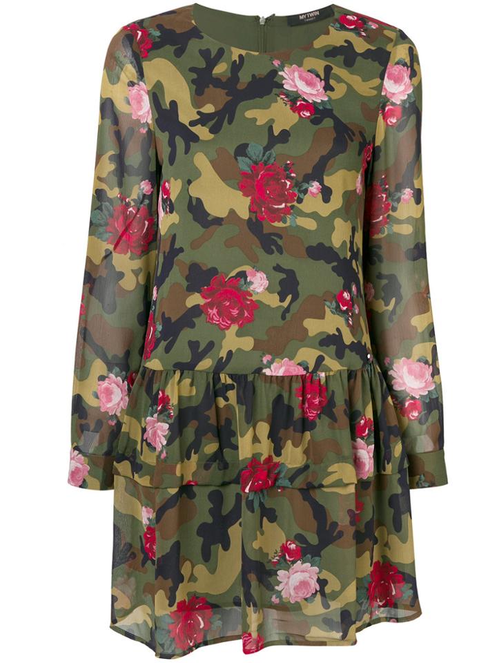 Twin-set Floral Camouflage Flared Dress - Green