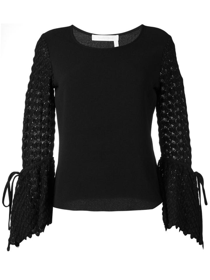 See By Chloé Crochet Sleeves Blouse, Women's, Size: 36, Black, Polyester/spandex/elastane