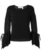 See By Chloé Crochet Sleeves Blouse, Women's, Size: 36, Black, Polyester/spandex/elastane