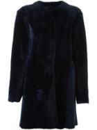 Drome Collarless Furry Coat, Women's, Size: M, Blue, Lamb Skin/lamb Fur