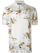 Dolce & Gabbana Bird Print Polo Shirt, Men's, Size: 52, Grey, Cotton