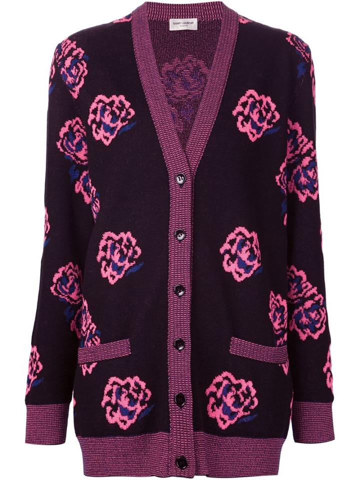 Saint Laurent Rose Intarsia Cardigan