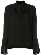 Theory High Neck Flared Cuff Blouse - Black