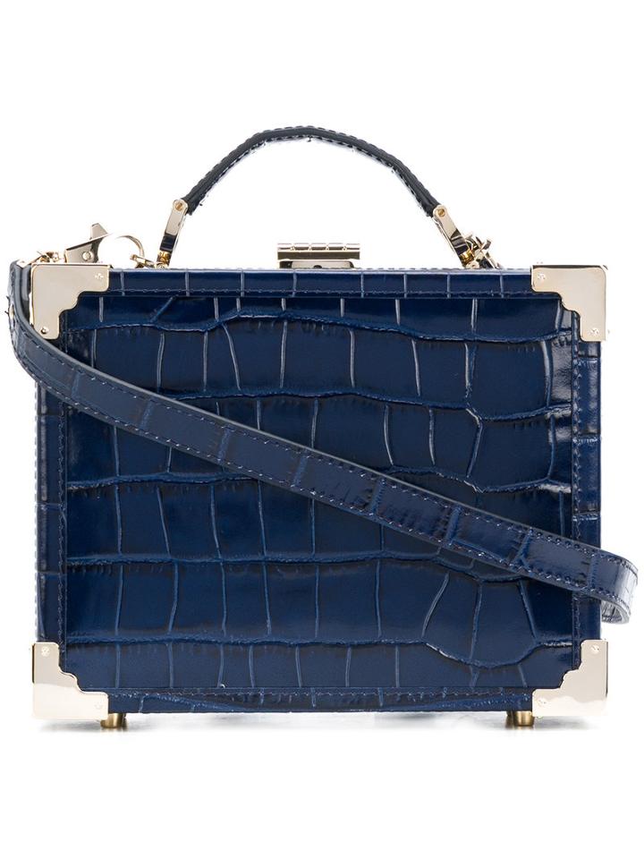 Aspinal Of London - Textured Box Shoulder Bag - Women - Calf Leather - One Size, Blue, Calf Leather