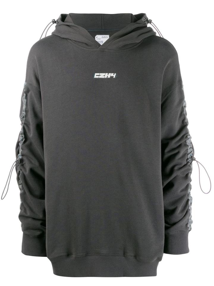C2h4 Drawstring Sleeve Hoodie - Grey