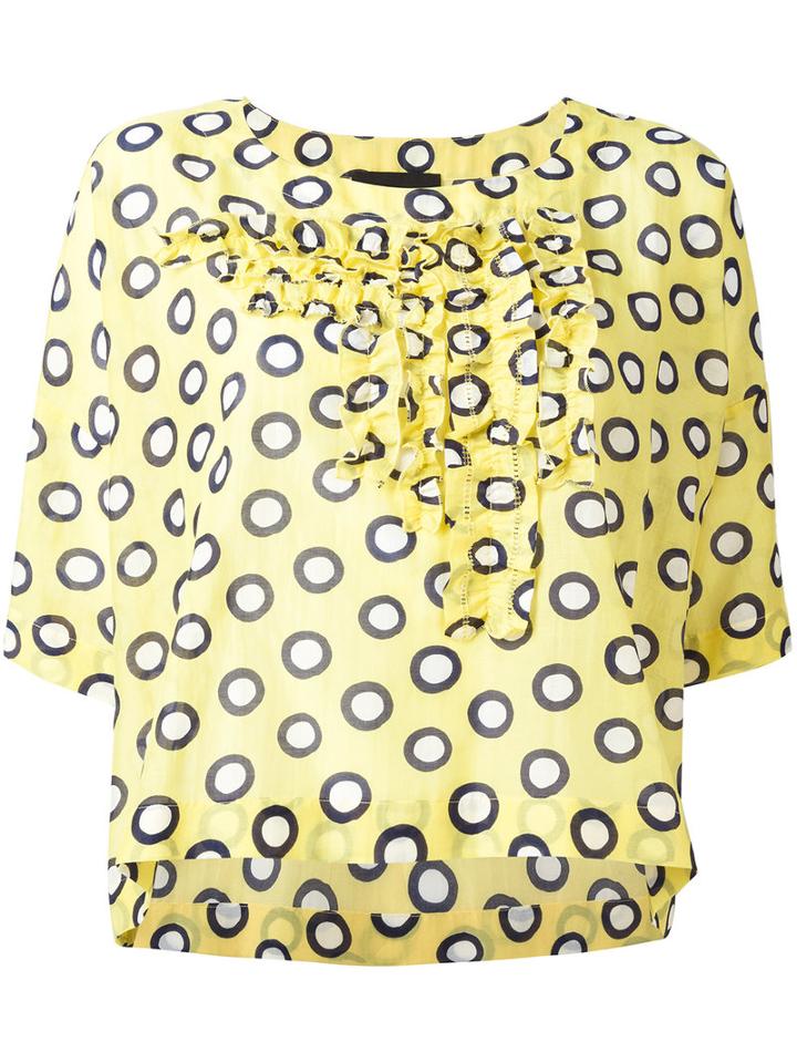 Boutique Moschino Printed Ruffle Blouse, Women's, Size: 42, Yellow/orange, Silk/cotton