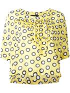 Boutique Moschino Printed Ruffle Blouse, Women's, Size: 42, Yellow/orange, Silk/cotton