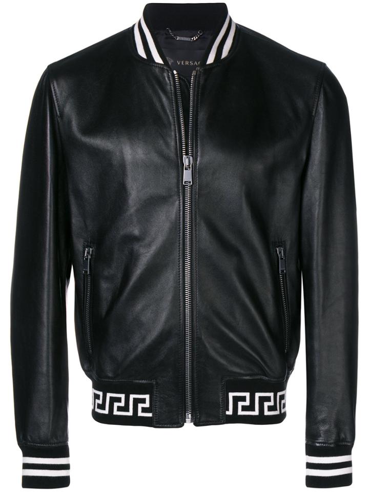 Versace Greek Key Logo Hem Bomber Jacket - Black