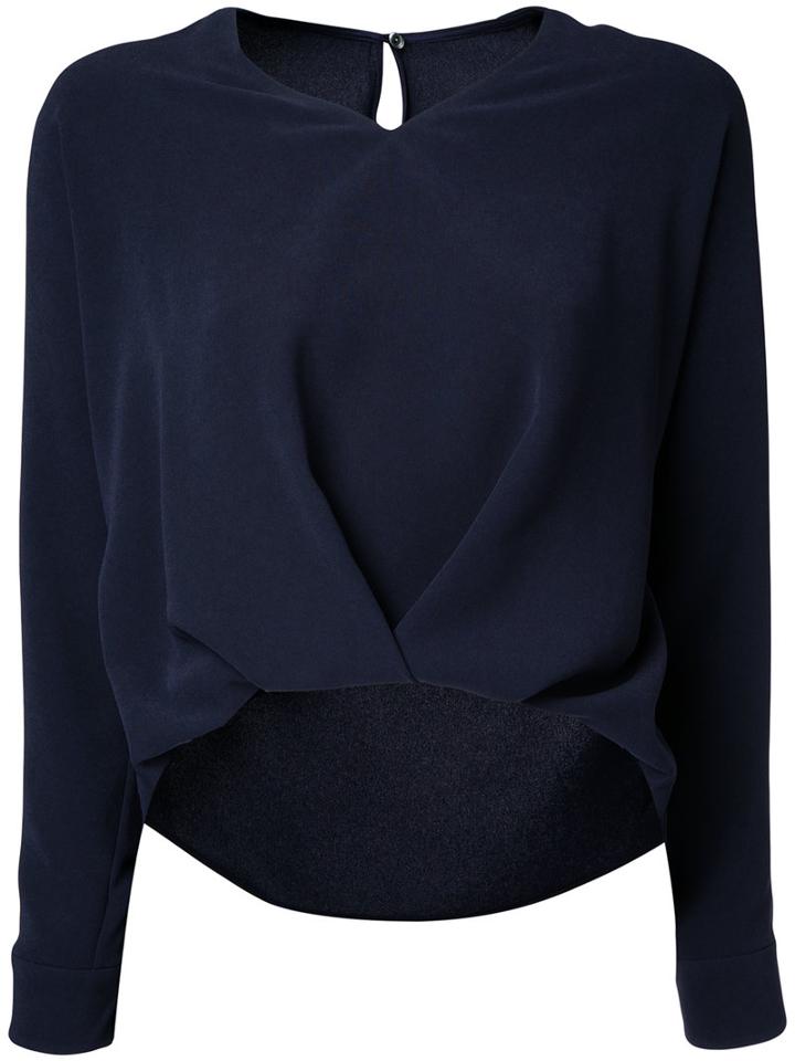 Estnation - Long Sleeve V-neck Blouse - Women - Polyester/triacetate - 38, Green, Polyester/triacetate