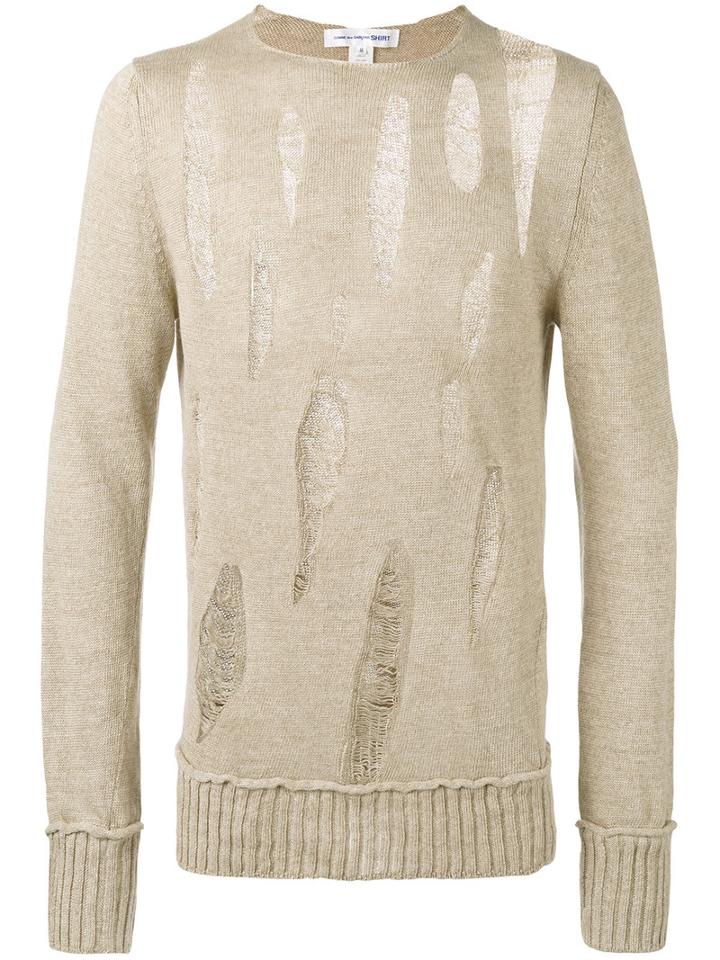 Comme Des Garçons Shirt - Destroyed Ladder Stitch Sweater - Men - Linen/flax - Xl, Nude/neutrals, Linen/flax