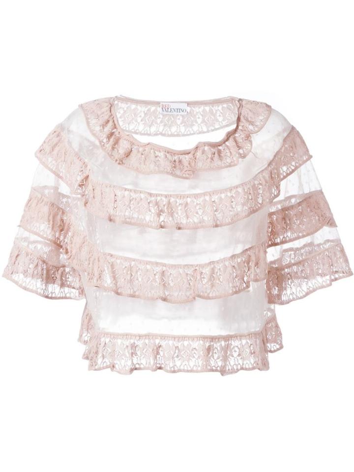 Red Valentino Ruffled Lace Top, Women's, Size: Xxs, Pink/purple, Cotton/polyamide