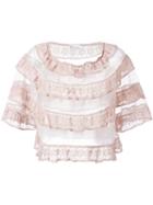 Red Valentino Ruffled Lace Top, Women's, Size: Xxs, Pink/purple, Cotton/polyamide