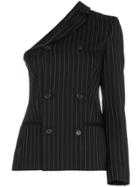Moschino One Sleeve Double Breasted Striped Virgin Wool Blend Blazer -