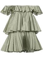 Tome Striped Frill Detail Blouse - Green
