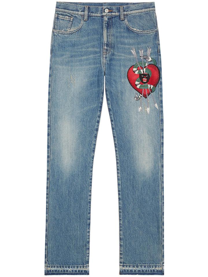 Gucci - Denim Straight Pants With Embroidery - Men - Cotton - 36, Blue, Cotton