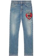 Gucci - Denim Straight Pants With Embroidery - Men - Cotton - 36, Blue, Cotton